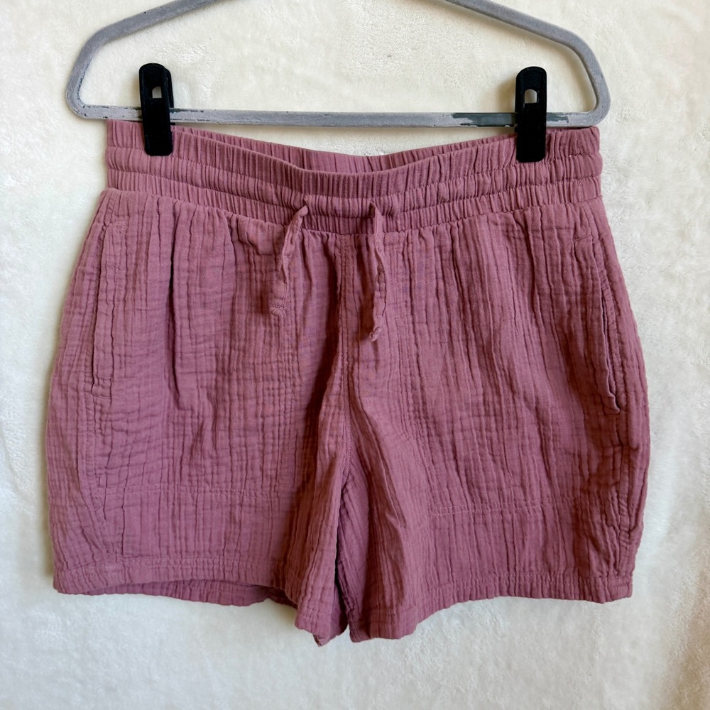 Columbia Womens Mauve Pink Crinkle Gauze Cotton Drawstring Pull On Shorts L